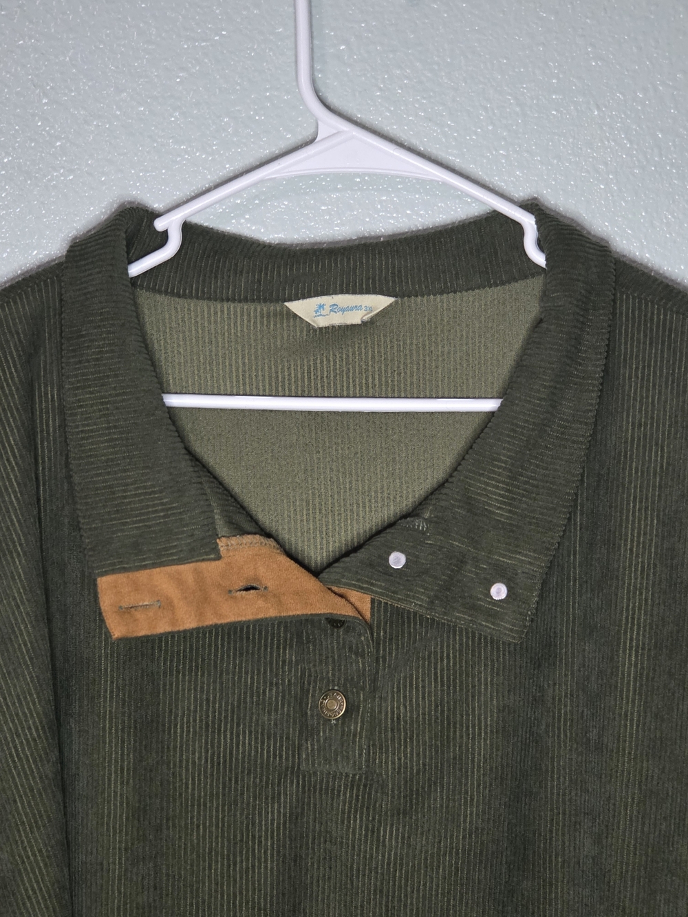 Rayaura Shirt Mens 3XL Corduroy Sweatshirt Stand Collar Pullover Elbow Patches - Picture 5 of 11